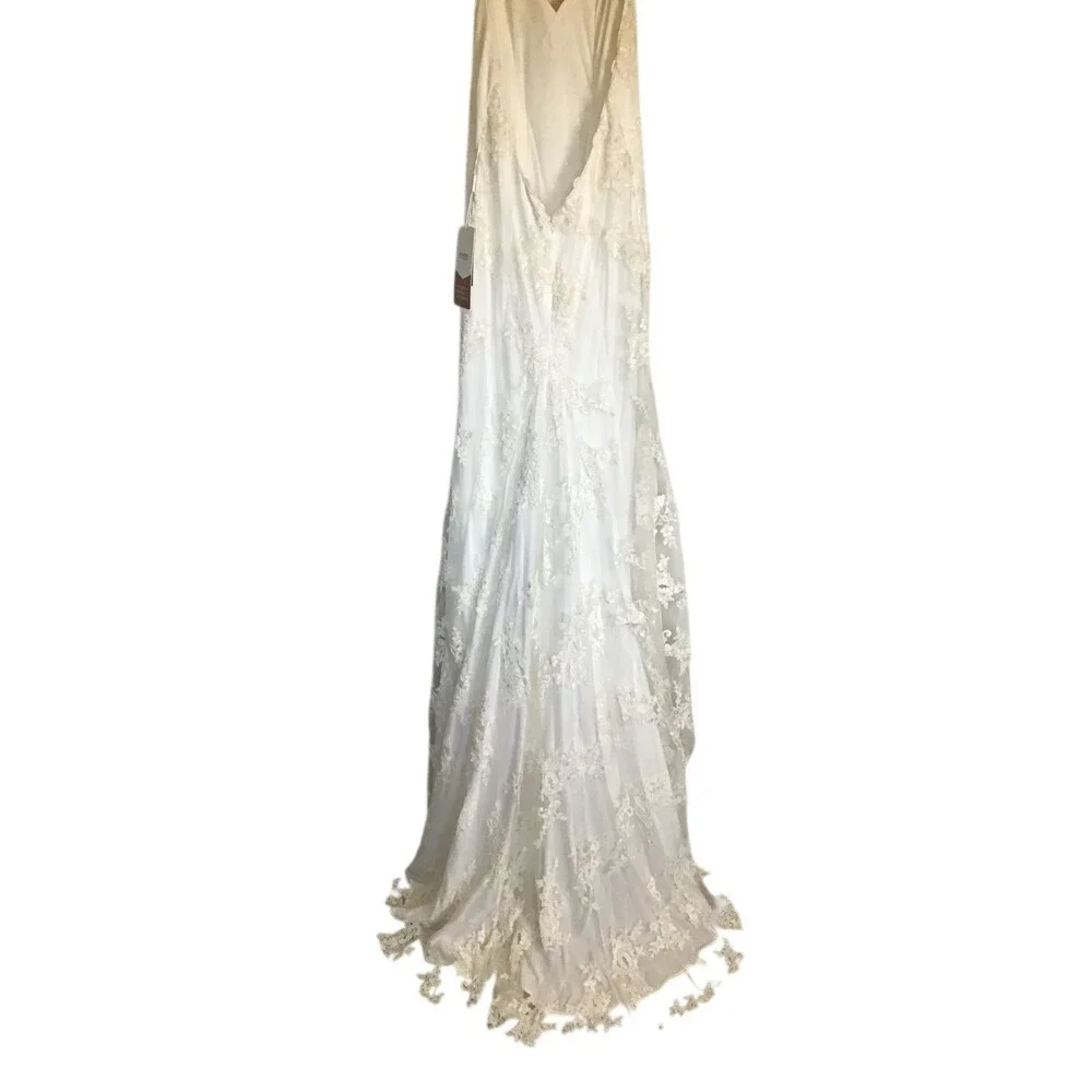 Stacees Women's Ivory Floral Lace Open Back Spaghetti Strap Bridal Dress NWT